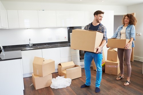 Boxes and household items organised for safe storage