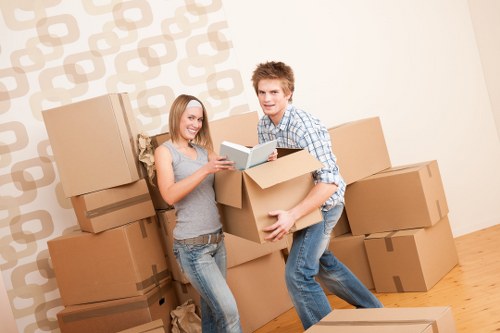 Professional packers preparing fragile household items in Holland Park