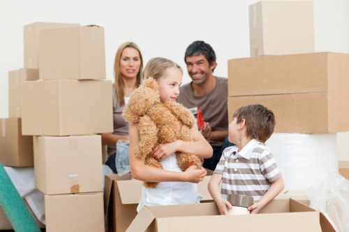 Local moving service transporting boxes in Holland Park